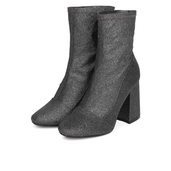 Cape Robbin Sam-2 Glitter Leatherette Block Heel Booties 9 metallic shimmer - Picture 5 of 11